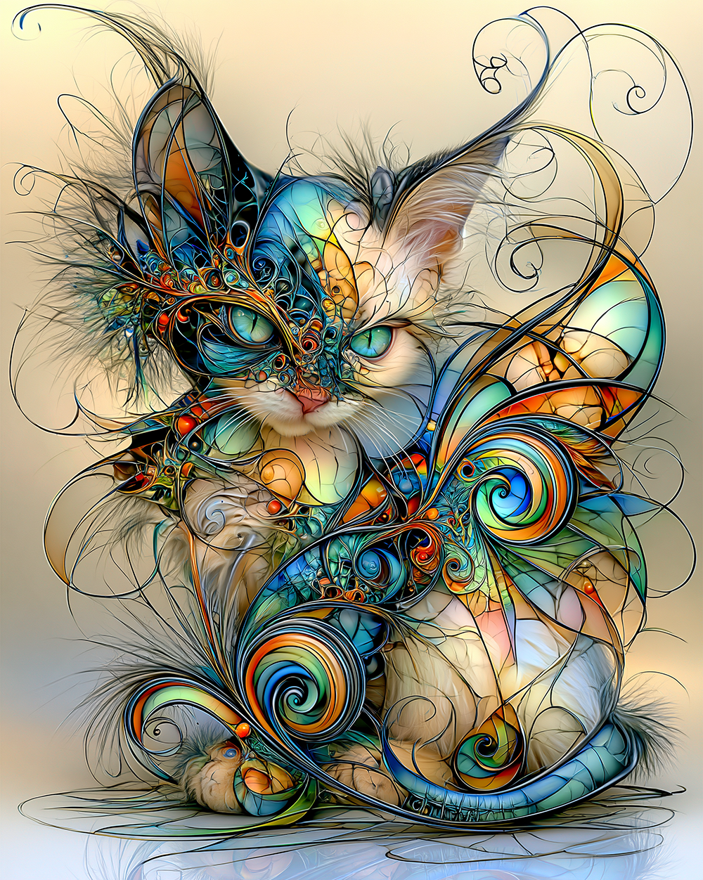 winged kitten mosaic cat art