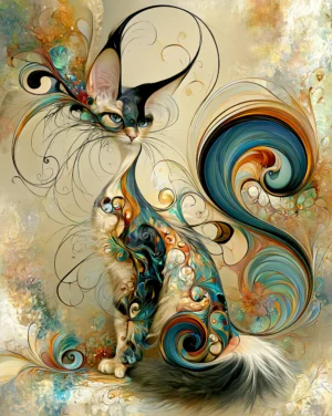 long neck spiral cat portrait art