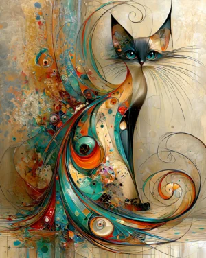 slender teal siamese cat art