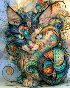 big eyed patchwork cat portrait art