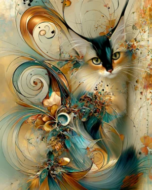 cream fan calico cat art