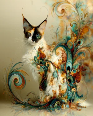 tuxedo peacock kitten cat art