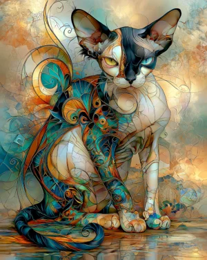 patchwork sphynx cat art