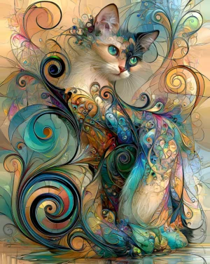 ocean whorl cat portrait art