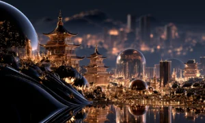 glass globe pagoda hill landscape art