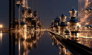 lantern pagoda causeway landscape art