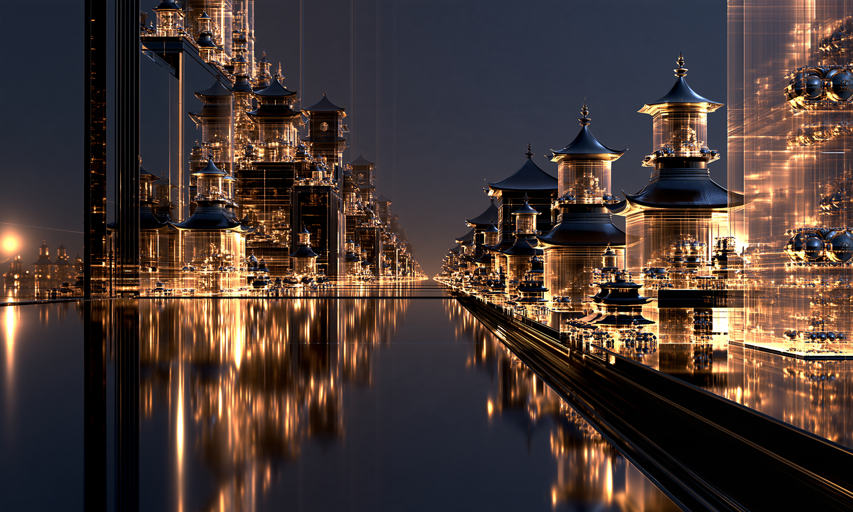 lantern pagoda causeway landscape art