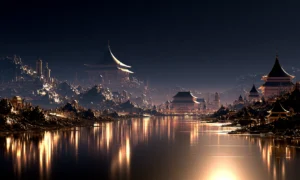 crescent moon valley landscape art
