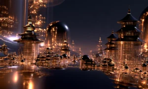 orb and pagoda lantern court landscape art