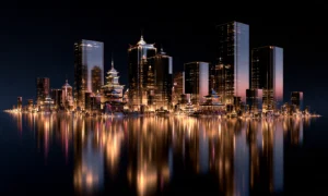 island glass towers landscape art