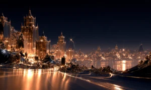 gilded spires shoreline landscape art