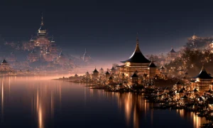 quiet pagoda bay landscape art