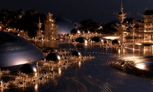 sphere ripple shore landscape art