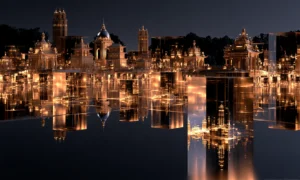 gilded palace reflection landscape art