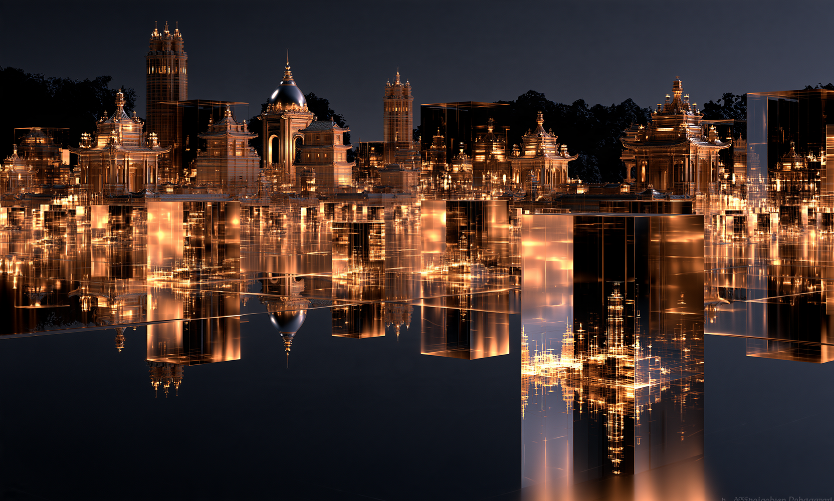 gilded palace reflection landscape art