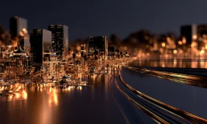 streaking lights shoreline landscape art