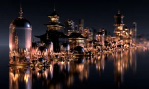 glass bell jar pagodas landscape art