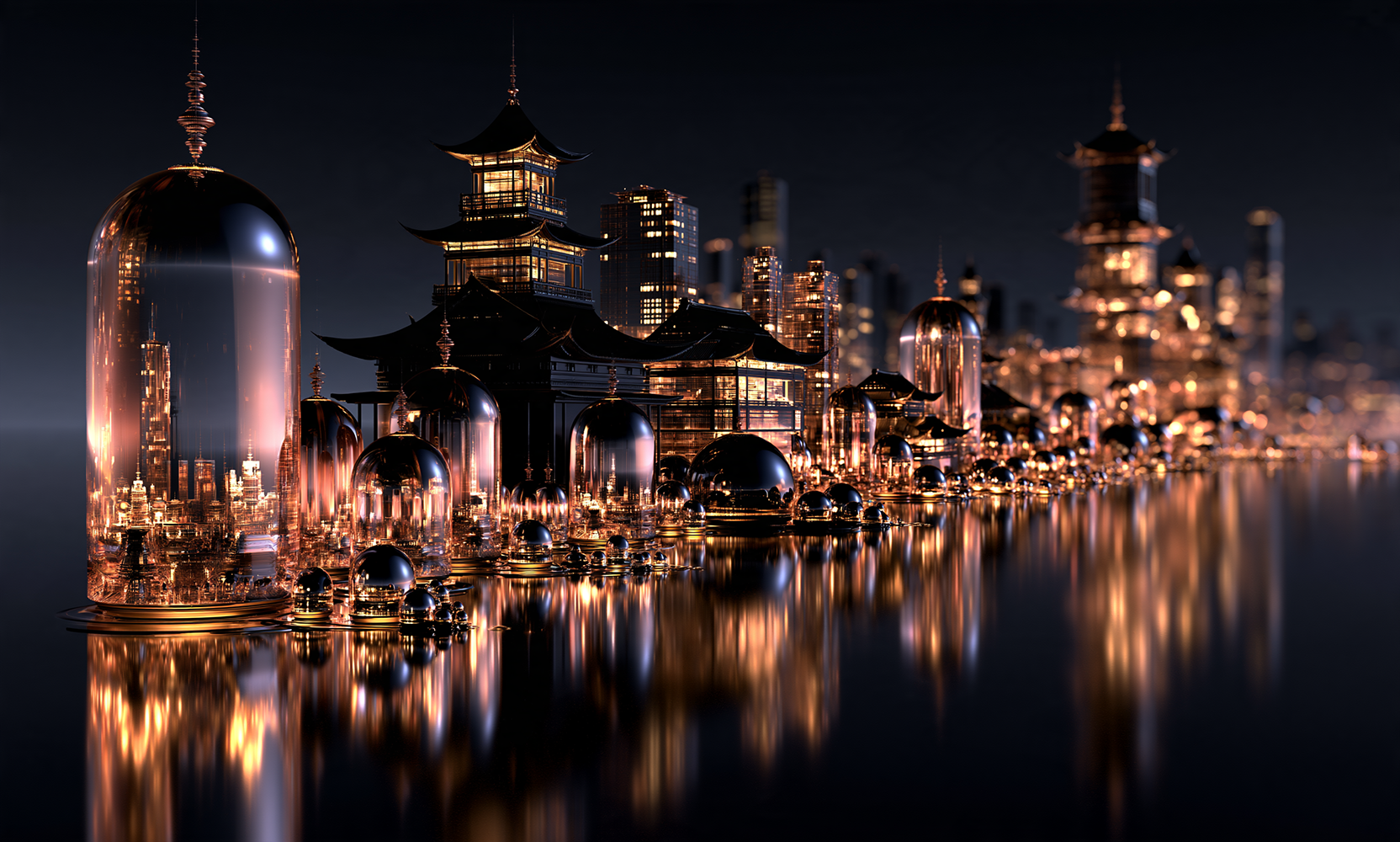 glass bell jar pagodas landscape art