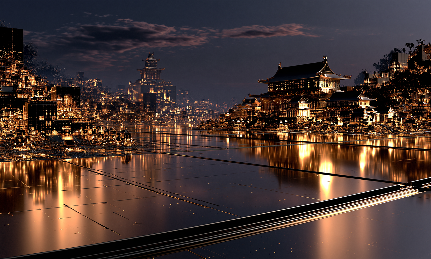 tiled plaza palace landscape art