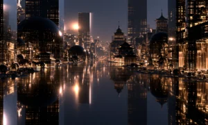 orb towers and pagodas landscape art