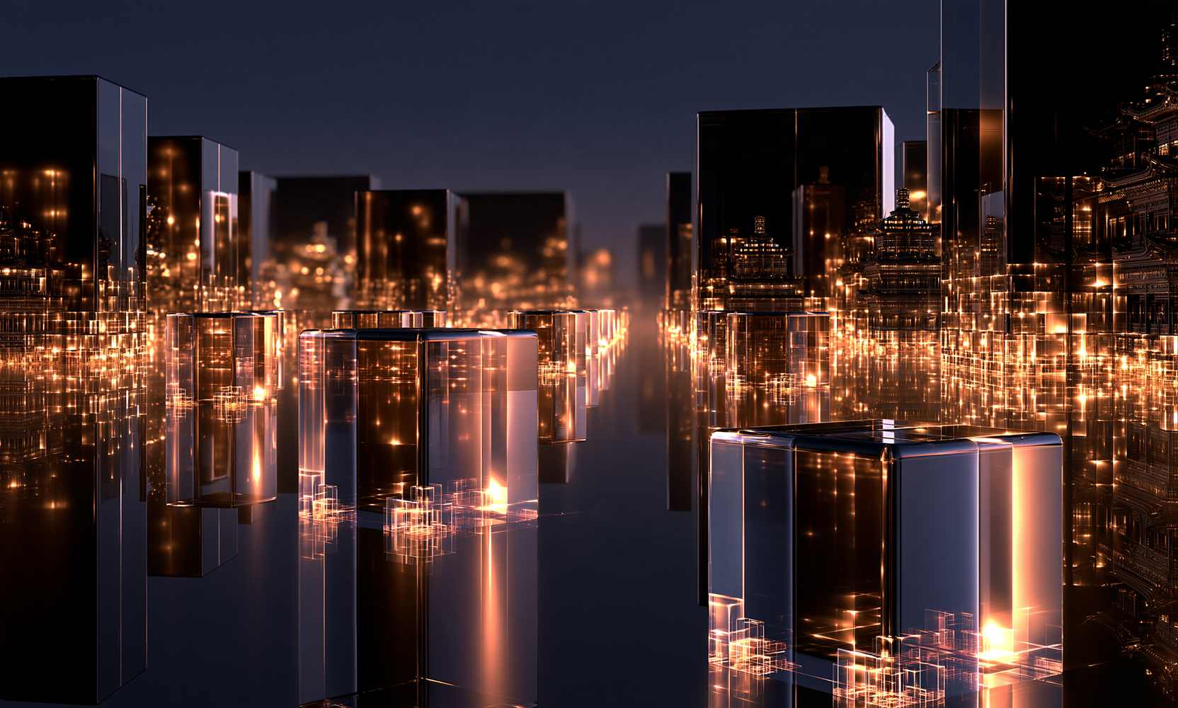 glass cube reflection court landscape art