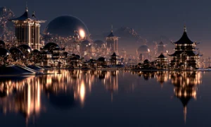 pagoda sphere cove landscape art