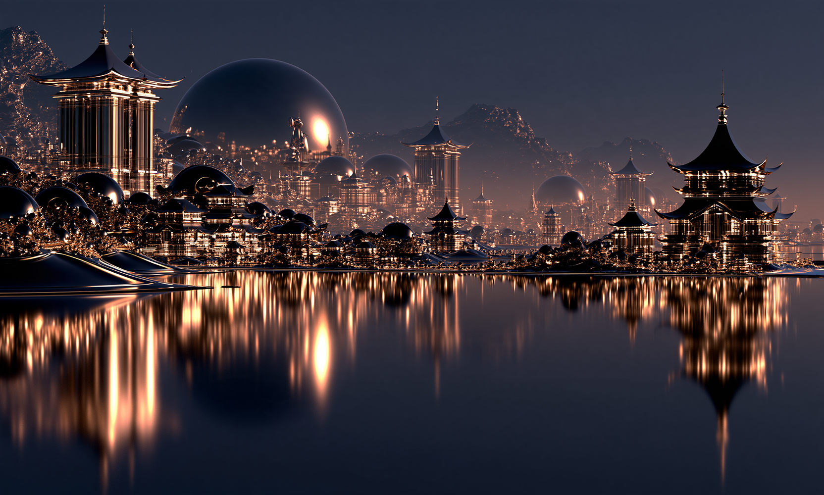 pagoda sphere cove landscape art