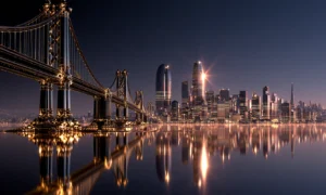 bridge beyond the towers landscape art