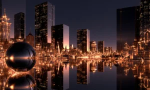 orb skyline at dusk landscape art