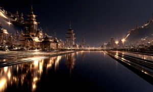 light lane pagoda quay landscape art
