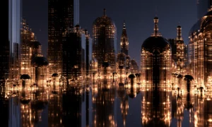 lattice towers reflected landscape art