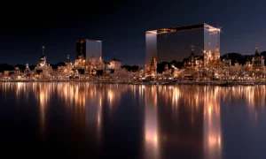cube on the coast landscape art