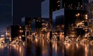 cube field at night landscape art