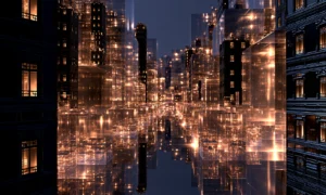 streets of lit windows landscape art