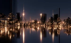beacon tower skyline landscape art