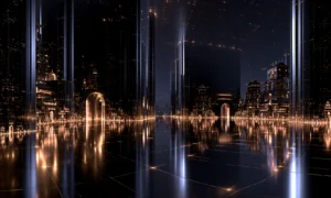 glass corridor reflections landscape art