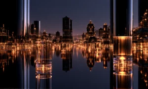 cylinder lights skyline landscape art