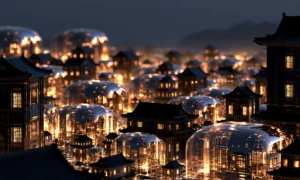 dome village overlook landscape art