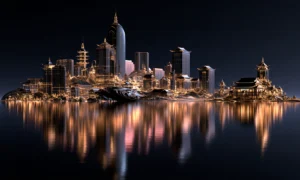 isle of towers and temples landscape art