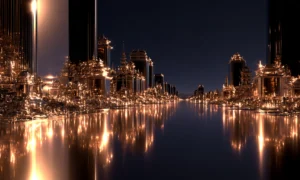 rising shore skyline landscape art