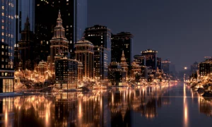 canyon of lit windows landscape art