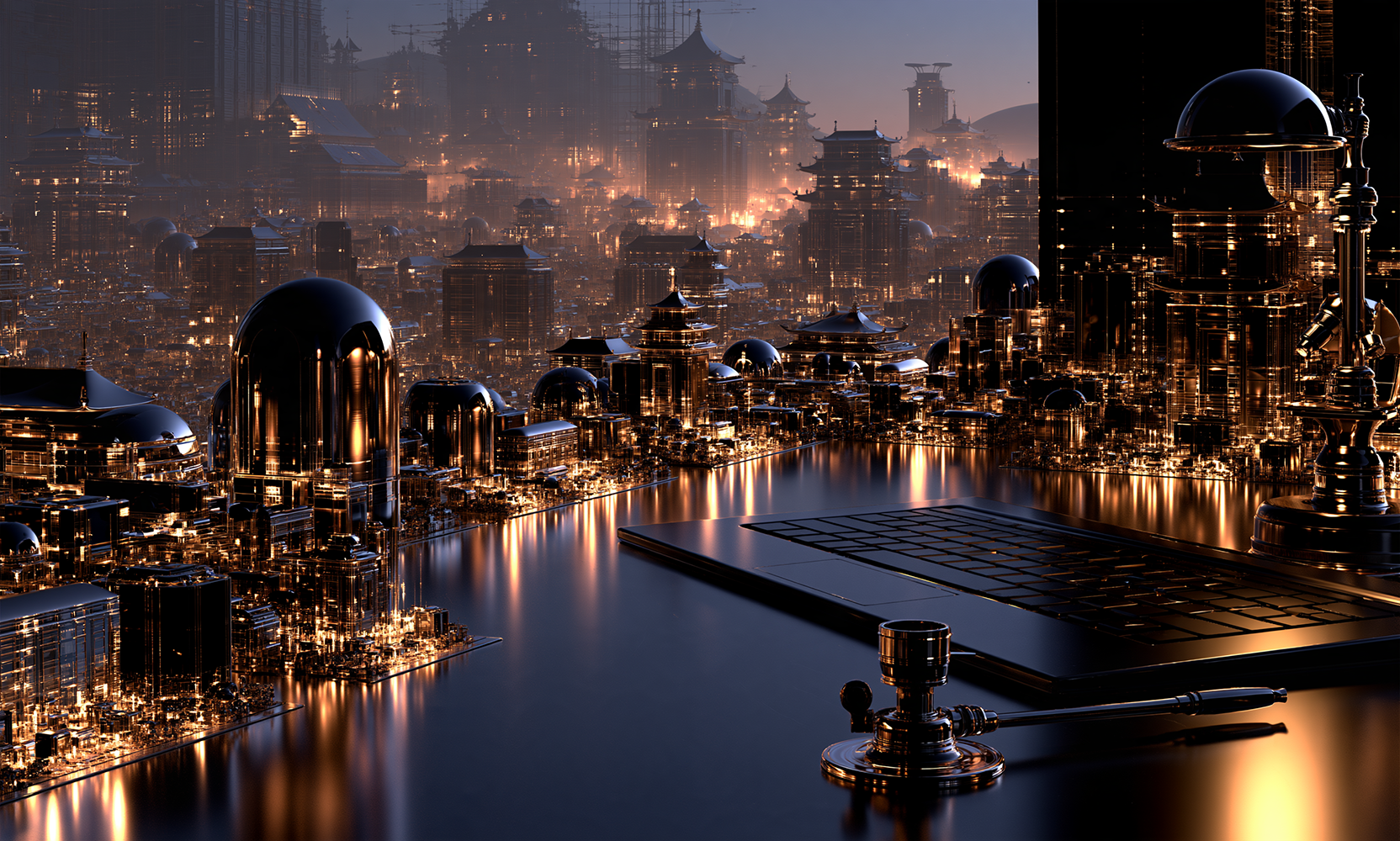 desk and orb hillside landscape art
