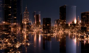 skyline in bright reflection landscape art