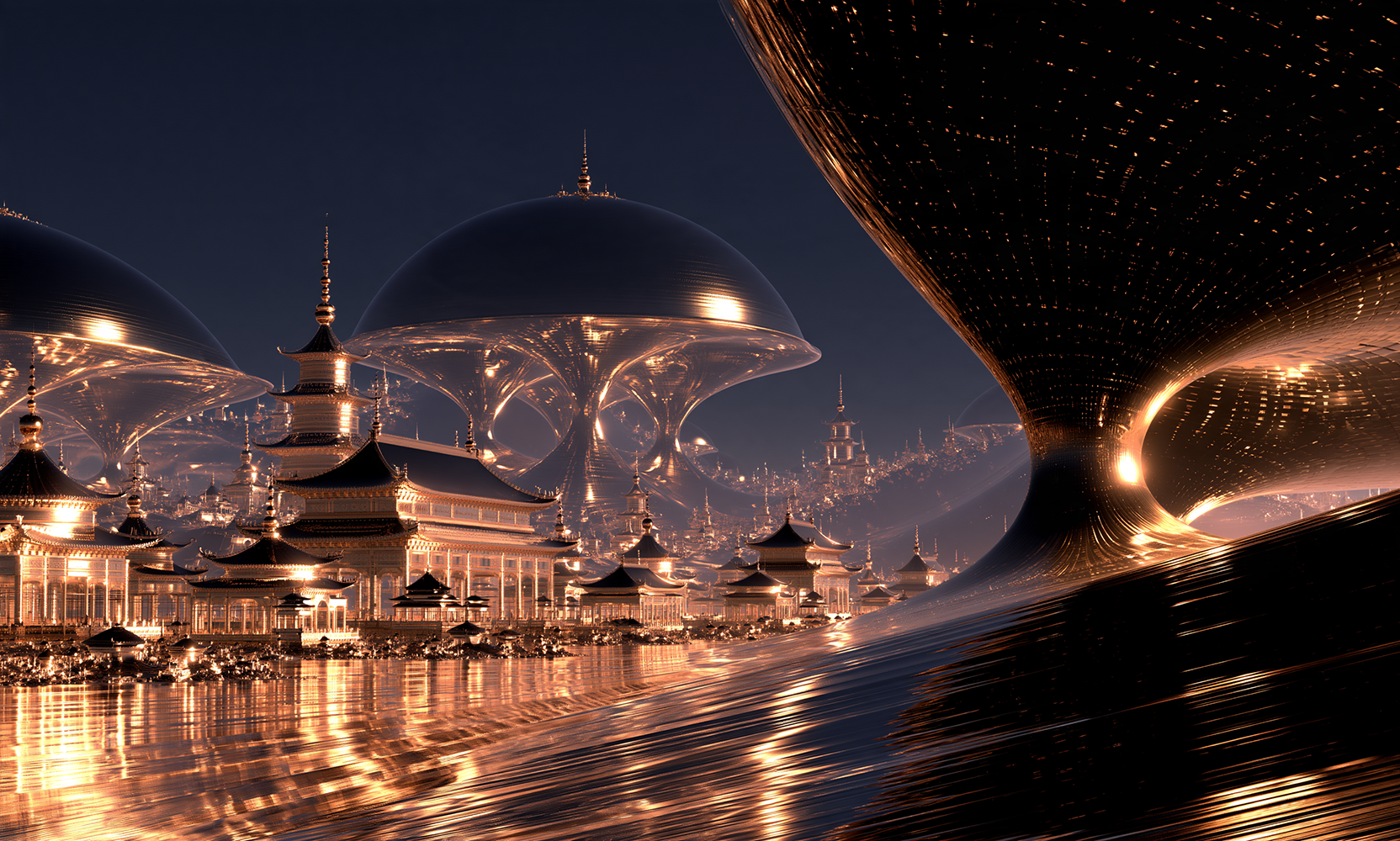mushroom dome pagoda hall landscape art