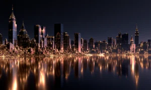 long copper waterfront landscape art