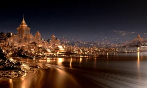 embankment of warm lights landscape art
