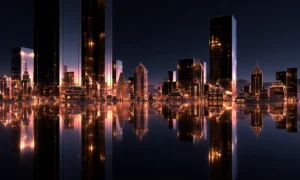 slab towers at rose dusk landscape art