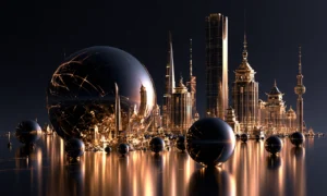 great sphere spire city landscape art
