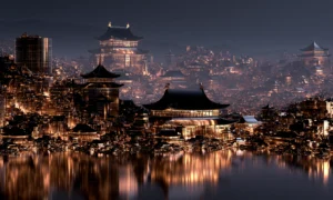lights of the ancient city landscape art