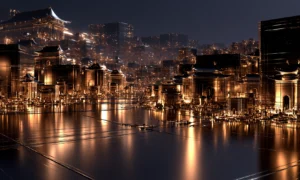 riverside rooftop row landscape art